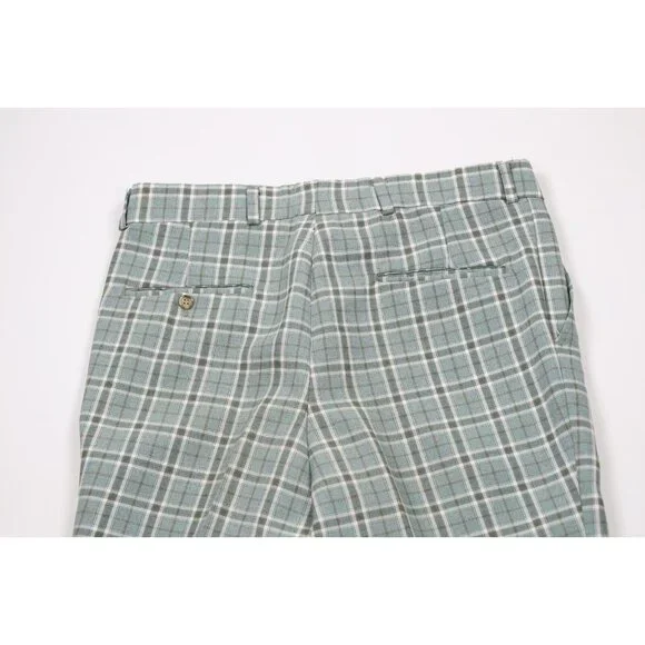 Vtg 70s Rockabilly Mens 34x32 Knit Wide Leg Bell Bottoms Chino Pants Plaid USA